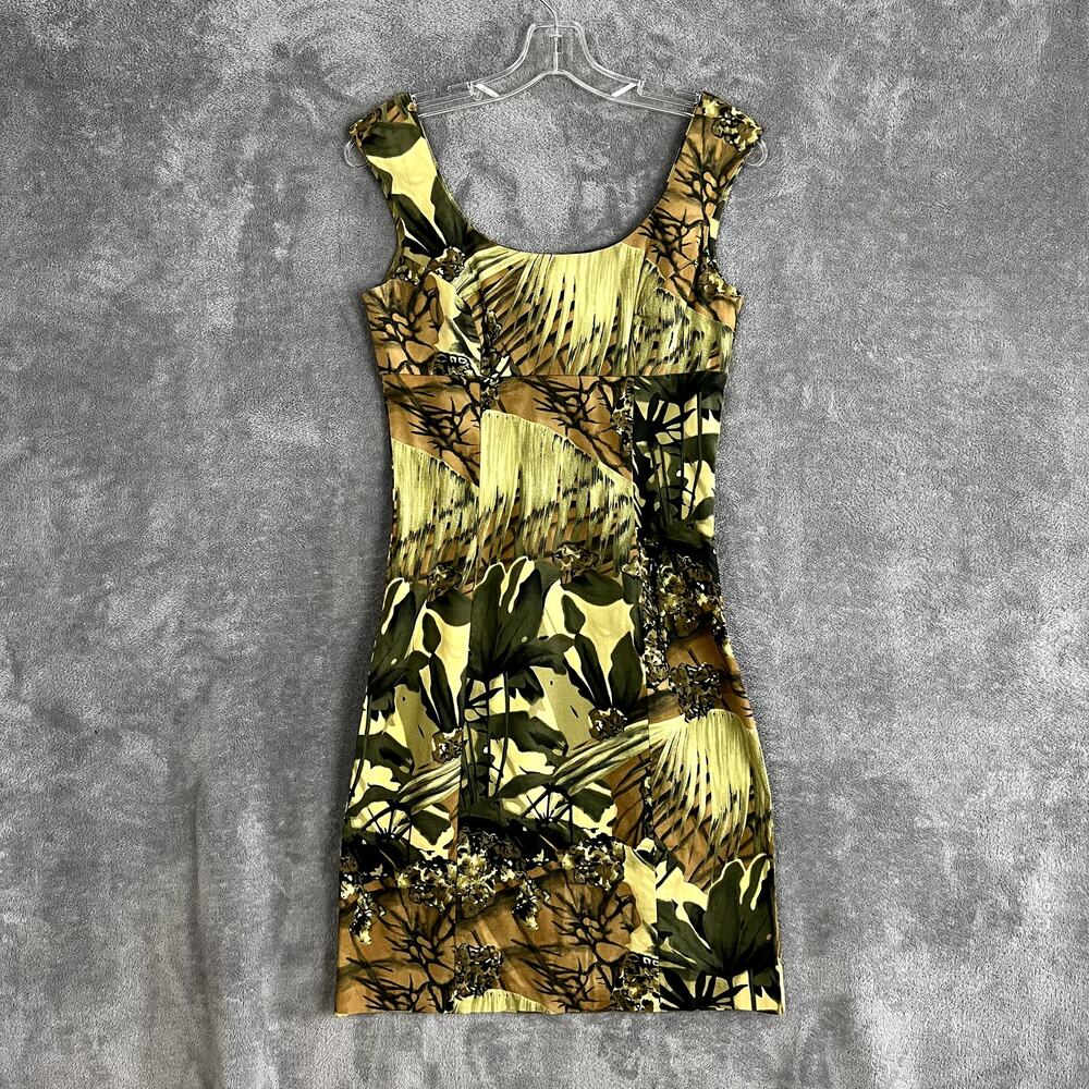Vintage Y2K Arden‎ B Mini Dress Womens 4 Tropical Print Fitted Cap Sleeves